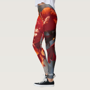Leggings Lluvia en nombre personalizado flores anaranjadas