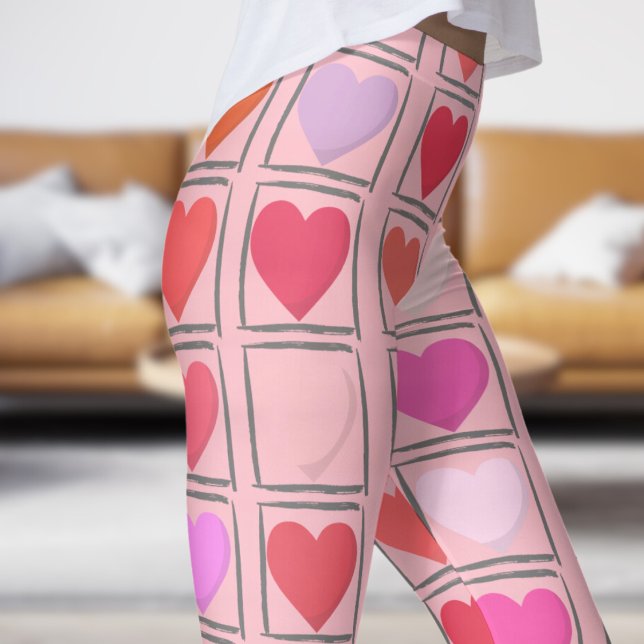 Leggings Loable Bubblegum Pink Valentine Patrón de Amor (Valentines Love on Bubblegum Leggings)