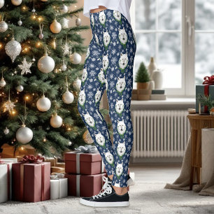 Leggings Lobo Ártico Blanco Místico Flor de Invierno Azul