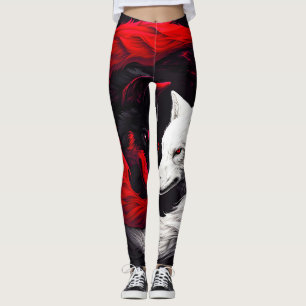 Leggings Lobo blanco rojo de la luna