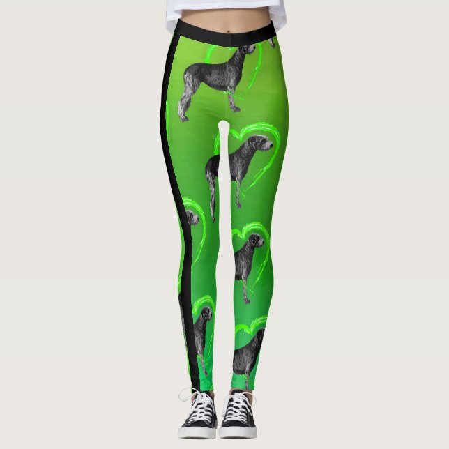 Leggings Lobo irlandés negro con corazón verde (Anverso)
