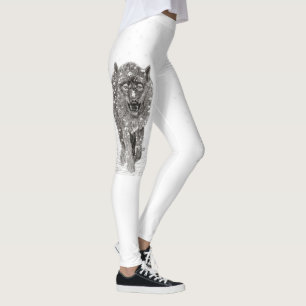 Leggings Lobo negro enojado en la nieve, invierno salvaje