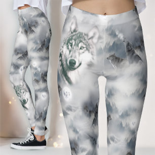 Leggings Lobos en la Magia del Plenilunio en la Naturaleza