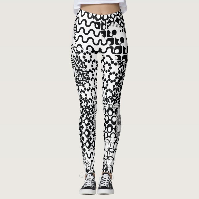 Leggings Loco, Funky, Patrón Blanco y Negro, Guay (Anverso)
