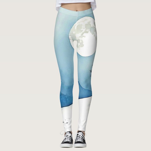 Leggings Lone Tree: Serene Arte de Silencio de Luna Llena (Anverso)