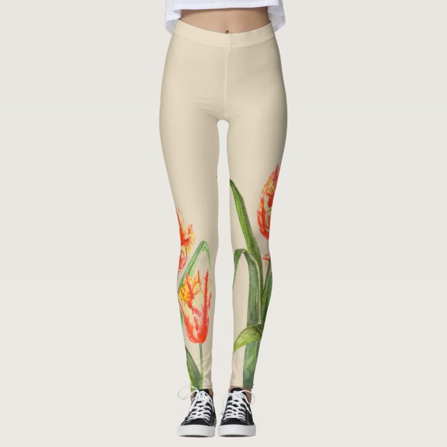 Leggings Loro amarillo acuarela Tulips Arte floral (Anverso)