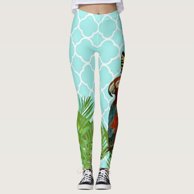 Leggings Loro de cuarzo y mariposa turquesa (Anverso)