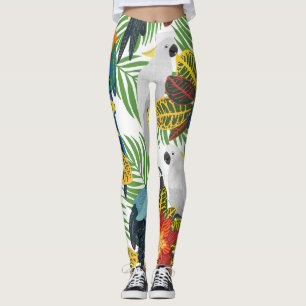 Leggings loros tropicales, patrón inoxidable vintage.
