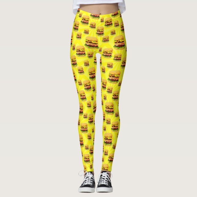 Leggings Los cheeseburgers amarillos brillantes ilustraron (Anverso)