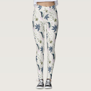 Leggings Los colibríes y las flores blancas.