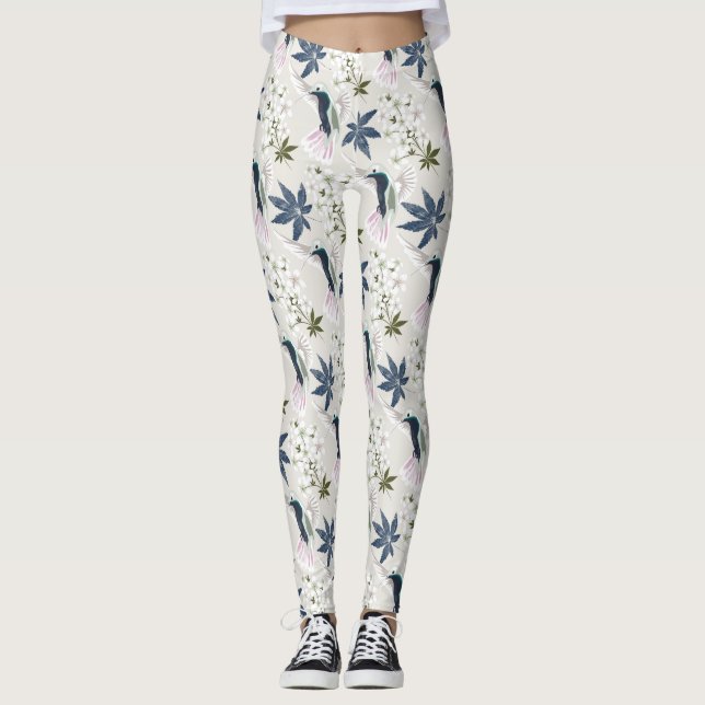 Leggings Los colibríes y las flores blancas. (Anverso)
