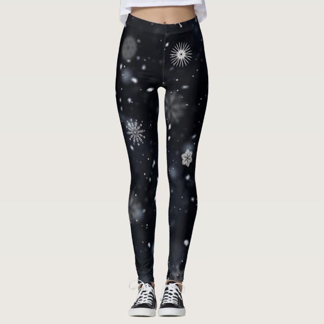 Leggings Los copos de nieve únicos e invernales en negro (Anverso)