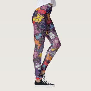 Leggings Los esquemas geométricos púrpuras sobre colorido