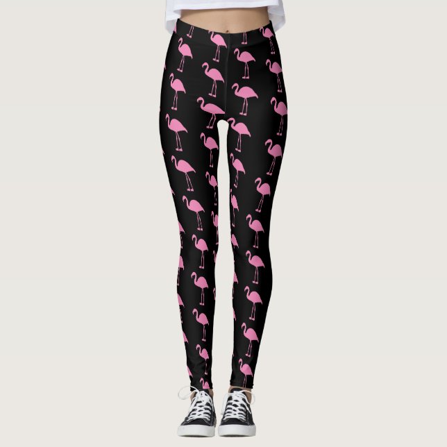 Leggings Los flamencos rosados en negro (Anverso)
