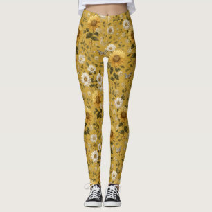 Leggings Los girasoles y las mariposas en fondo amarillo 1