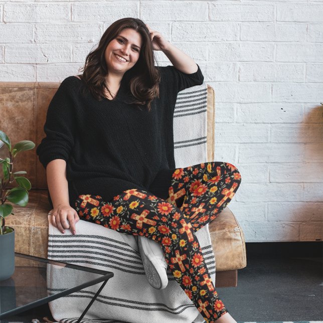 Leggings Los muertos | Día de los Muertos con flores (Subido por el creador)