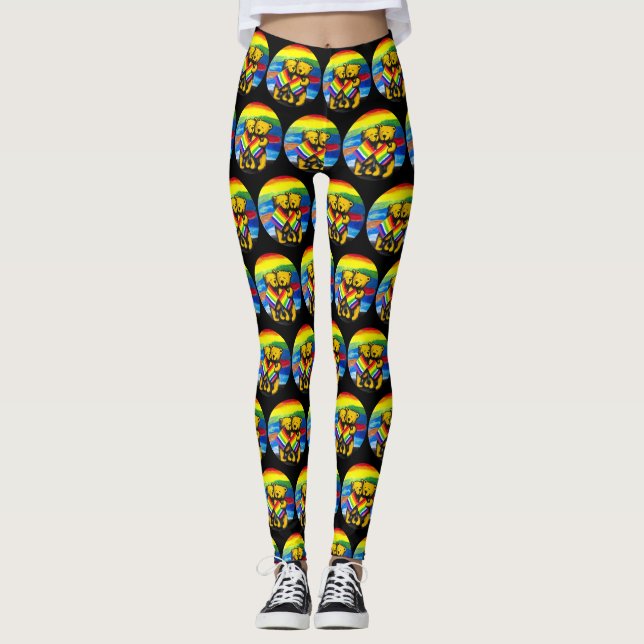 Leggings Los osos aman a la pareja LGBT bandera arcoiris (Anverso)