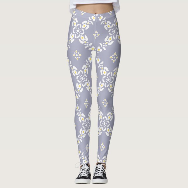 Leggings Los patrones grises dejan flores (Anverso)