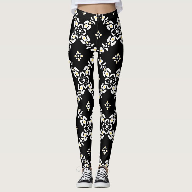 Leggings Los patrones grises dejan flores (Anverso)