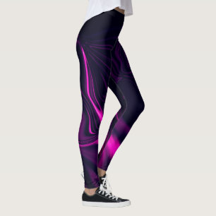 Leggings Los rastros rosas curvados en el fondo negro.