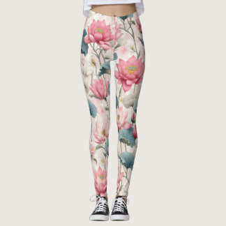 Leggings Loto romántico en rosa, crema y verde suave