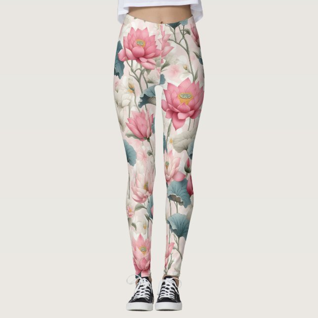 Leggings Loto romántico en rosa, crema y verde suave (Anverso)