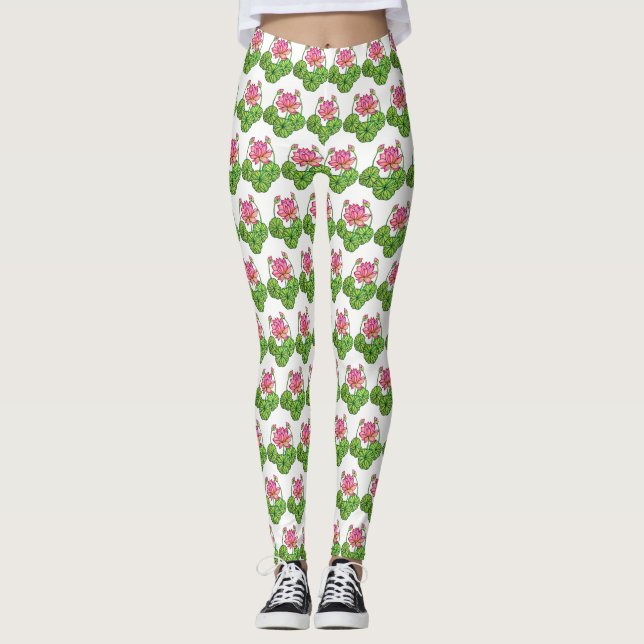 Leggings Loto rosa acuarela con manchas y hojas (Anverso)