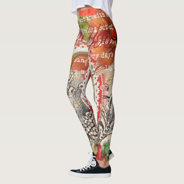 Leggings Love Birds Heart Red Art Collage (Izquierda)
