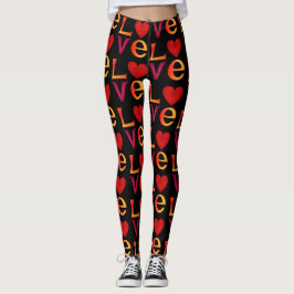 Leggings LOVE Square Lettering Ombre rojo y amarillo sobre
