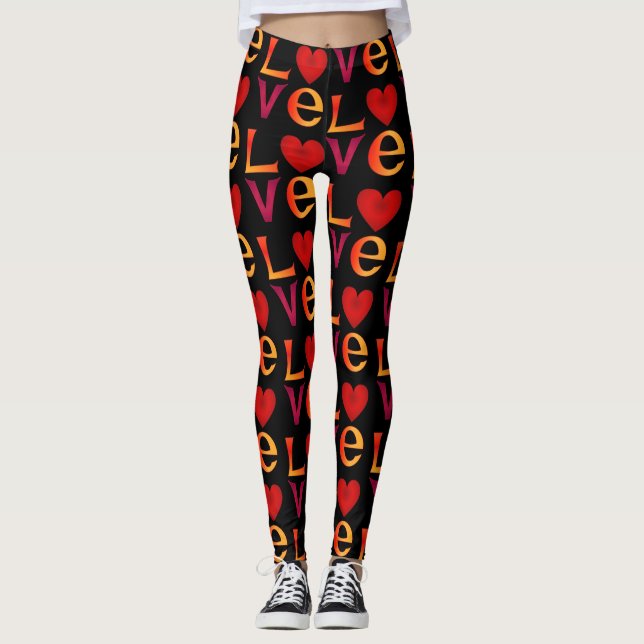 Leggings LOVE Square Lettering Ombre rojo y amarillo sobre  (Anverso)