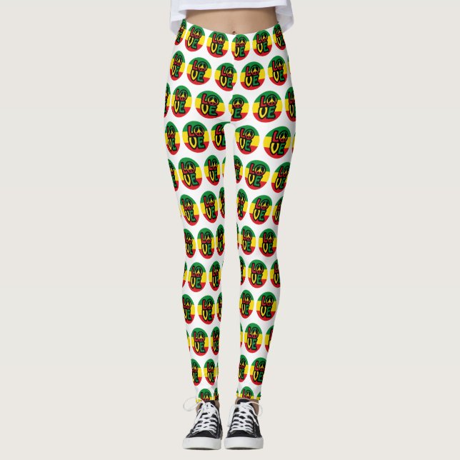 Leggings LOVE with peace symbol, reggae style (Anverso)