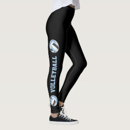 Leggings lt azul voleibol negro con texto en las piernas