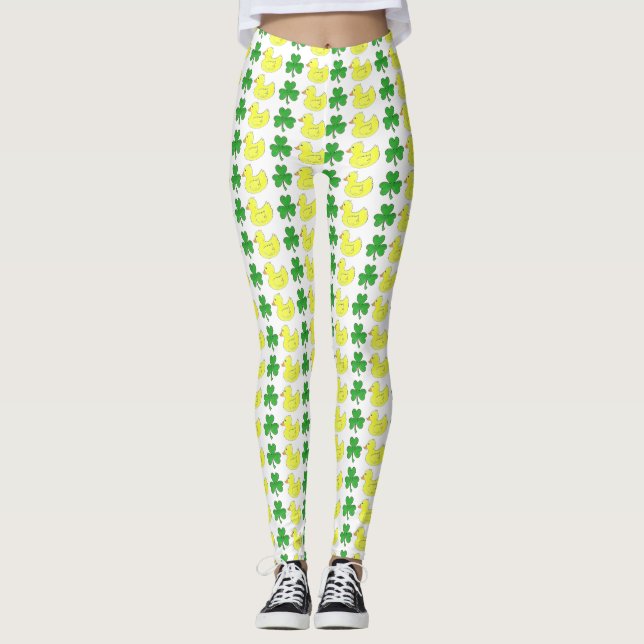 Leggings Lucky Duck Yellow Rubber Ducky Green Shamrock (Anverso)