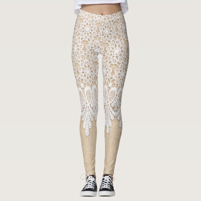 Leggings Lugar blanco ornamental, diseño de tela. (Anverso)