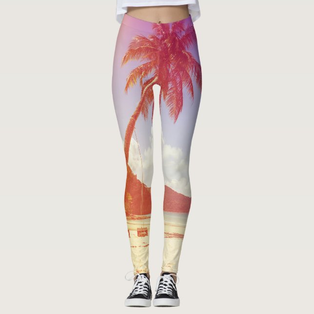 Leggings Lugar de playa, cocoteros y cama de madera. (Anverso)