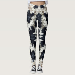 Leggings Lugares con manchas negras y blancas de vaca pelud