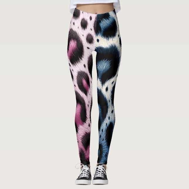 Leggings Lugares de impresión de animales de leopardo rosa  (Anverso)