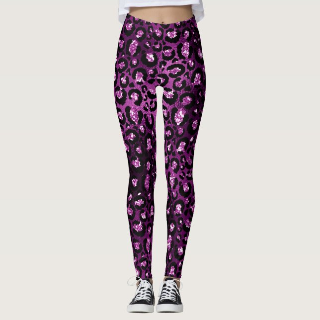 Leggings Lugares de leopardo Purpurina de ormbre morado y g (Anverso)