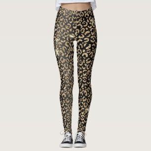Leggings Lugares de leopardo salvaje con brillo negro y dor