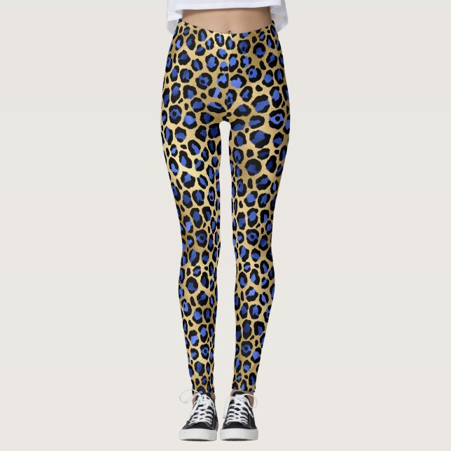 Leggings Lugares elegantes de leopardo azul y Relieve metal (Anverso)