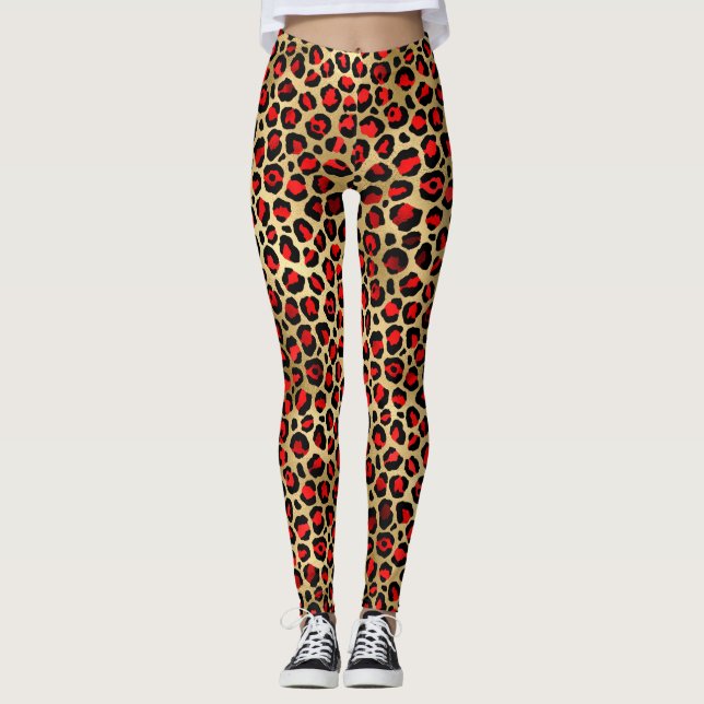 Leggings Lugares elegantes de leopardo rojo careta y Reliev (Anverso)