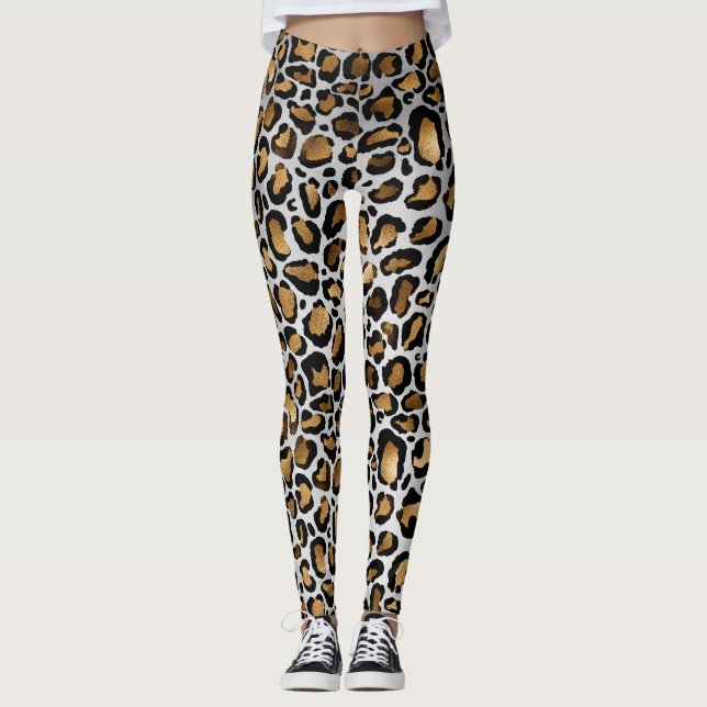 Leggings Lugares metálicos de bronce y leopardo negro en bl (Anverso)