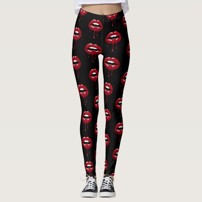 Leggings Lujo Belleza Glam Red Drip Lips (Anverso)