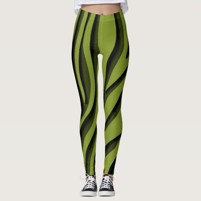 Leggings Lujo suave oleada de cebra 3D verde (Anverso)