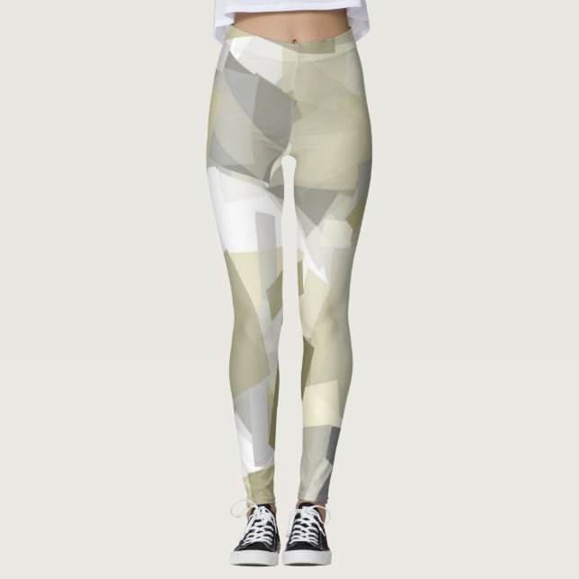 Leggings Lujo Verde Gris Blanco acuarela Abstract Art (Anverso)