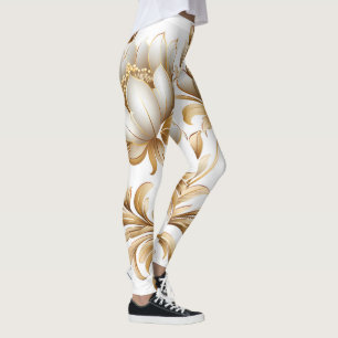 Leggings Lujosas Leggencias de patrón floral dorado