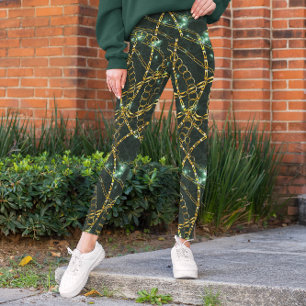 Leggings Lujosas piernas con el patrón de la cadena dorada
