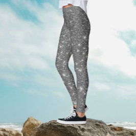 Leggings Lujoso gris plateado con brillo y destellos elegan