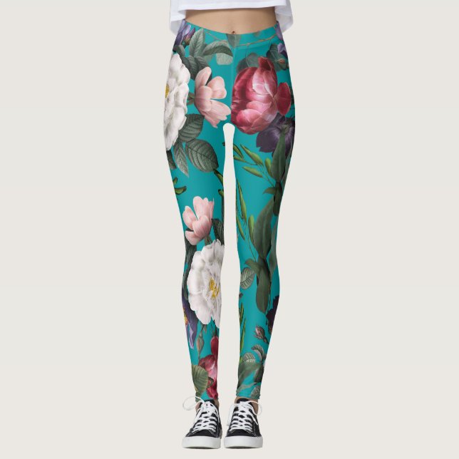 Leggings Lujoso jardín de verano de moda azul (Anverso)