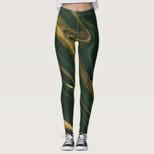 Leggings Lujoso Onyx Verde: Mármol Dorado.